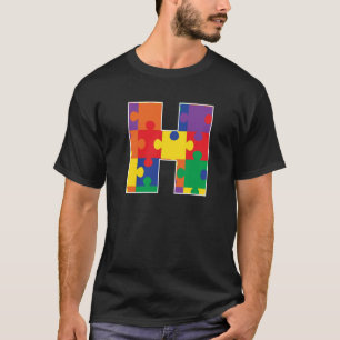 Monogram H in Multi Colour Puzzle Pieces T-Shirt