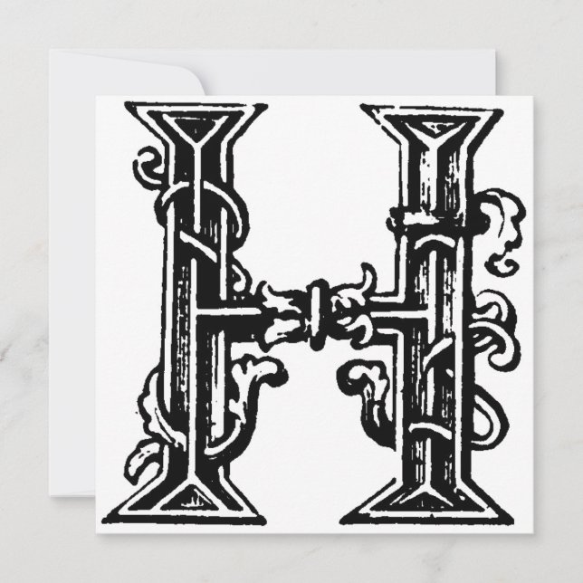 Monogram H Initial Black and White Floral Pattern (Front)