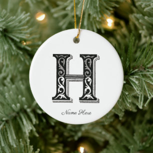 Monogram H, Letter H, Alphabet H, Initial H Ceramic Ornament