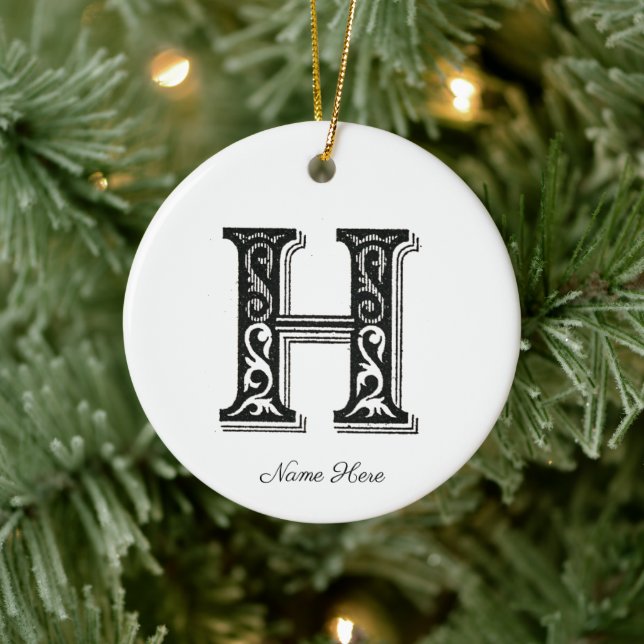 Monogram H, Letter H, Alphabet H, Initial H Ceramic Ornament (Tree)
