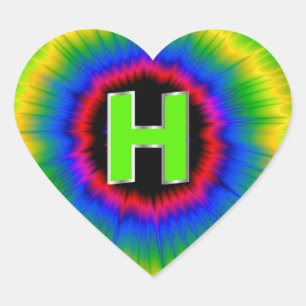Monogram H Tie Dye Multicolor Rainbow Heart Sticker