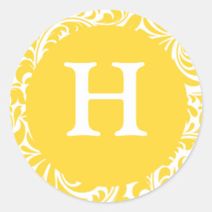 Monogram H Yellow Custom Wedding Monograms Invite Classic Round Sticker