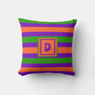 Monogram Halloween Purple Orange & Green Cushion