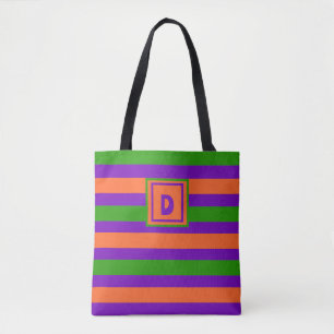 Monogram Halloween Purple Orange & Green Tote Bag