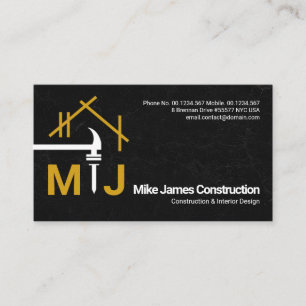 Monogram Hammer Nail A-Frame Pillar Contractor  Business Card
