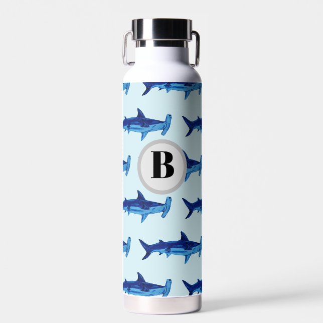 Monogram Hammerhead Shark Pattern Ocean Water Bottle (Front)