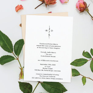 Monogram Hand Lettered Chic Cross Wedding Invitation