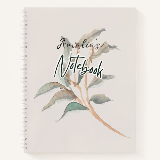 Monogram Hand painted plant Watercolor Stylish Notebook (Front)