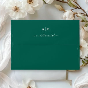 Monogram, Handwriting, Elegant, Forest-Green Envelope