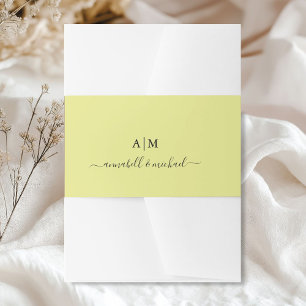 Monogram, Handwriting, Elegant Lemon-Green Invitation Belly Band