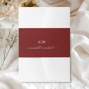 Monogram, Handwriting, Elegant Red Invitation Belly Band