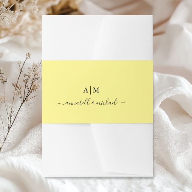 Monogram, Handwriting, Elegant Yellow Invitation Belly Band (Personlaized, Monogram, Handwriting, Elegant Yellow Invitation Belly Band)