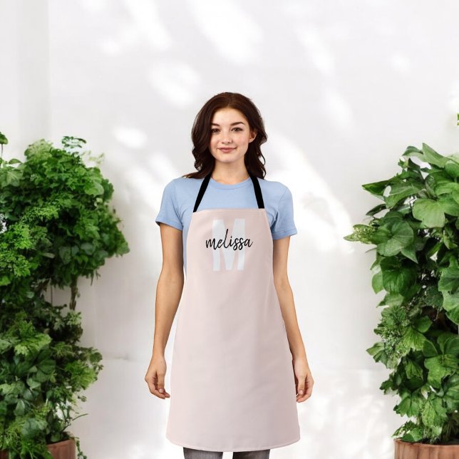 Monogram Handwritting Brush Pink Apron (Creator Uploaded)