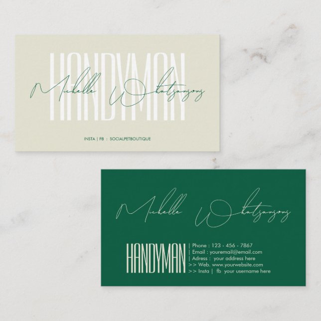 Monogram HANDYMAN modern script Business Card (Front/Back)