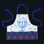 Monogram Hanukkah Festival Menorah Lights Apron<br><div class="desc">Hanukkah Menorah Lights Holiday label. Monogram and Hanukkah Logo Decoration with traditional symbols pattern. Home & Living > Kitchen & Dining > Table & Kitchen Linens > Aprons. Israel,  Jerusalem. Sofiartmedia Modern Design.
Judaica Modern Design with text template. Personalise them by adding name or wishes text.</div>
