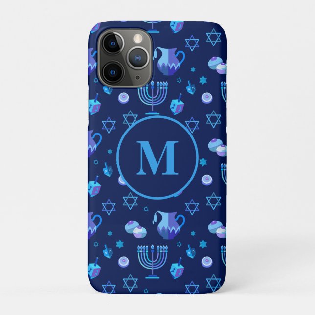 Monogram, Hanukkah Jewish Holiday Ornate Pattern Case-Mate iPhone Case (Back)