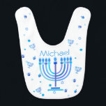 Monogram Hanukkah Menorah Lights Holiday symbol Bib<br><div class="desc">Hanukkah Menorah Lights Holiday label. Monogram and Hanukkah Logo Decoration with traditional symbols pattern. Baby & Kids > Nursing,  Feeding & Health > Bibs. Israel,  Jerusalem. Sofiartmedia Modern Design.
Judaica Modern Design with text template. Personalise them by adding name or wishes text. Two sides design.</div>
