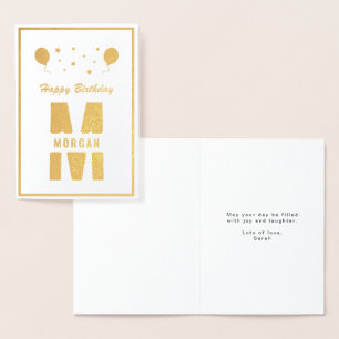 Monogram Happy Birthday Any Age White And Gold Foil Card