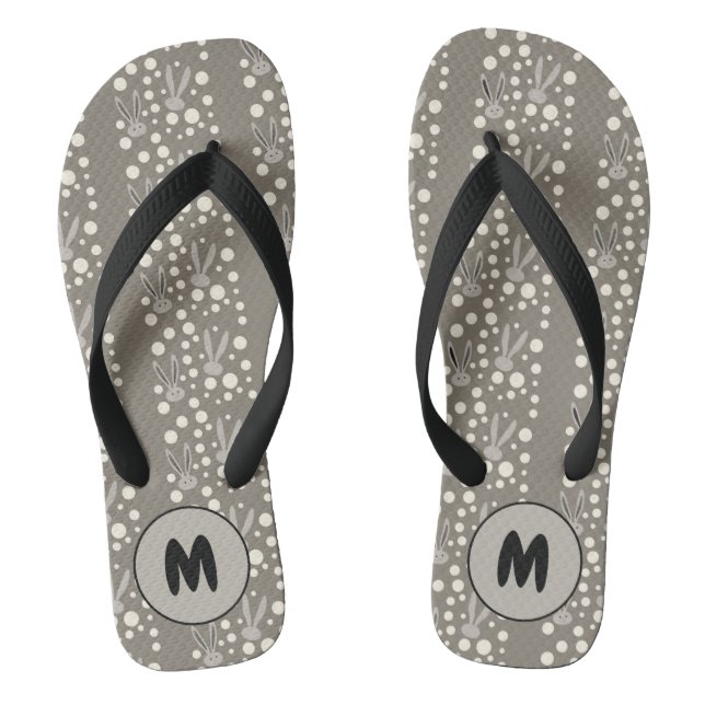 Monogram Happy Easter Holiday Bunny Spring Pattern Thongs (Footbed)