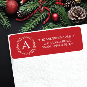 Monogram Happy & Merry Christmas Return Address Label