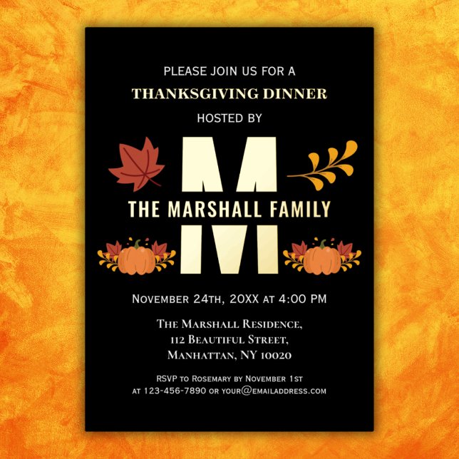 Monogram Happy Thanksgiving Friendsgiving Pumpkin (Creator Uploaded)