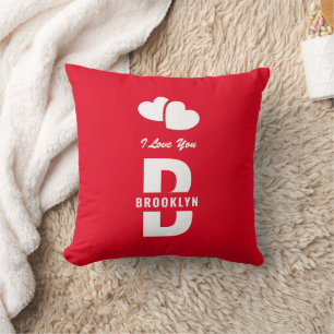 Monogram Happy Valentine's Day Red White Hipster Cushion