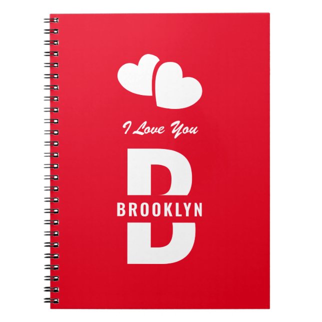 Monogram Happy Valentine's Day Red White Hipster Notebook (Front)