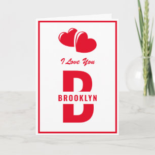 Monogram Happy Valentine's Day White Red Hipster Card