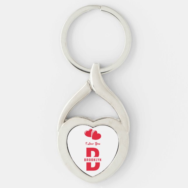Monogram Happy Valentine's Day White Red Hipster Key Ring (Front)