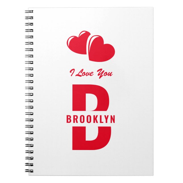 Monogram Happy Valentine's Day White Red Hipster Notebook (Front)