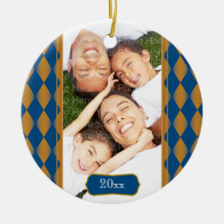 Monogram Harlequin: Blue & Gold Ceramic Tree Decoration
