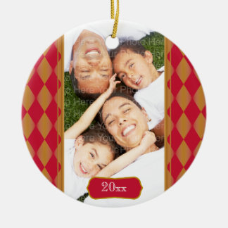 Monogram Harlequin: Red & Gold Ceramic Ornament