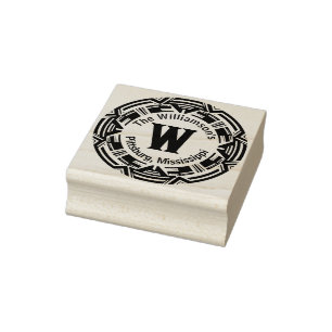 Monogram has a bold round surround with name rubber stamp