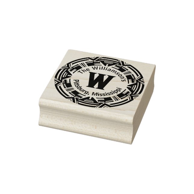 Monogram has a bold round surround with name rubber stamp (Stamp)