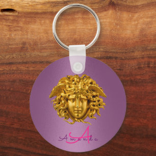 Monogram Haute Couture Gold Medusa Mask Purple Key Ring