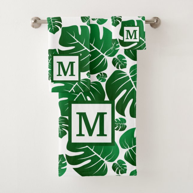 Monogram Hawaii Monstera Plant Palm Leaves Bath Towel Set (Insitu)