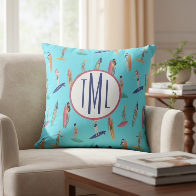 Monogram Hawaiian Surfer Throw Pillow (Creator Uploaded)