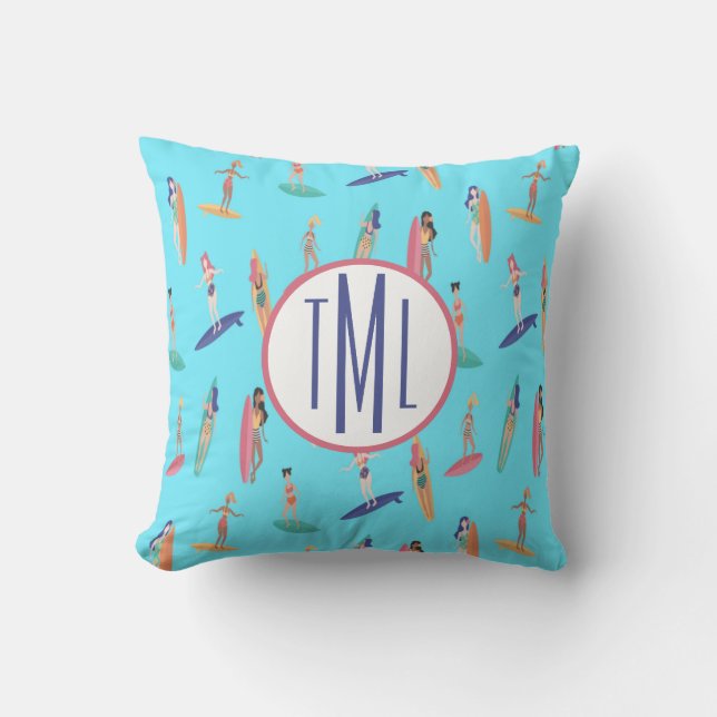 Monogram Hawaiian Surfer Throw Pillow (Front)