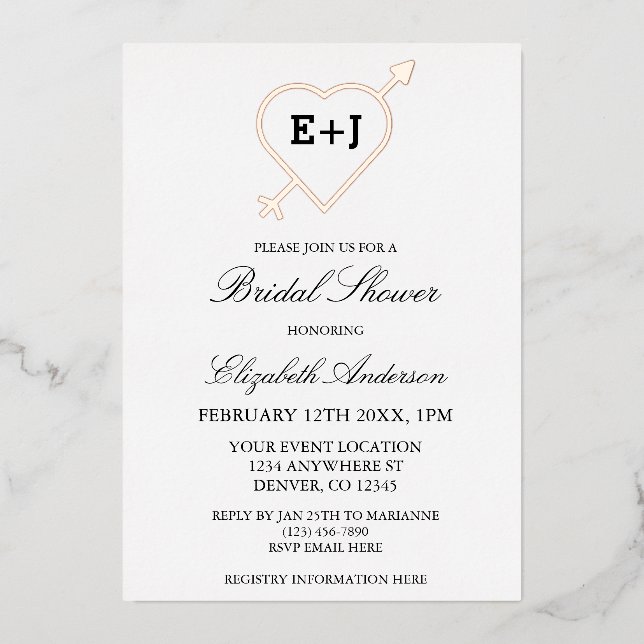 Monogram Heart And Arrow Bridal Shower (Front)