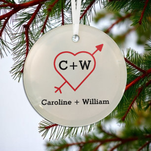 Monogram Heart And Arrow Glass Tree Decoration