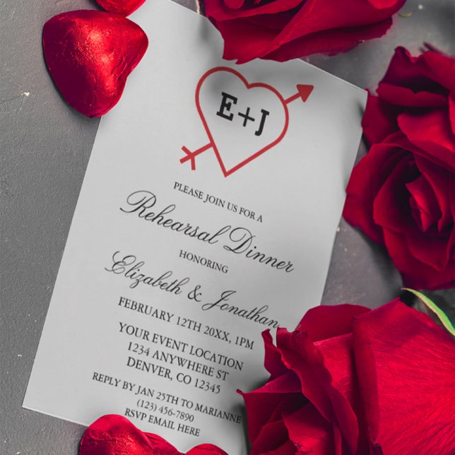 Monogram Heart And Arrow Rehearsal Dinner Invitation (Creator Uploaded)