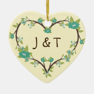 Monogram Heart and Laurel Wreath Ornament
