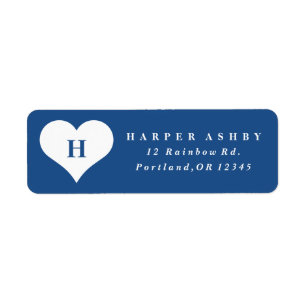 Monogram Heart Blue Return Address Label