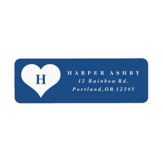 Monogram Heart Blue Return Address Return Address Label (Front)