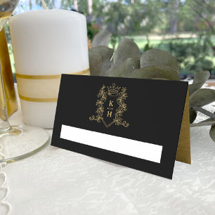 Monogram heart crest hand drawn black wedding place card