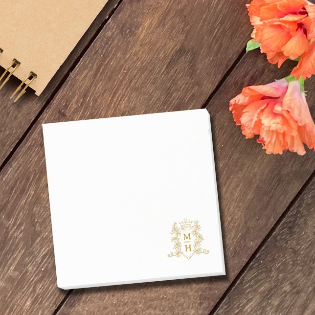 Monogram heart crown crest gold wedding favour post-it notes (Creator Uploaded)