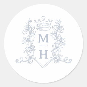 Monogram heart crown crest silver wedding classic round sticker