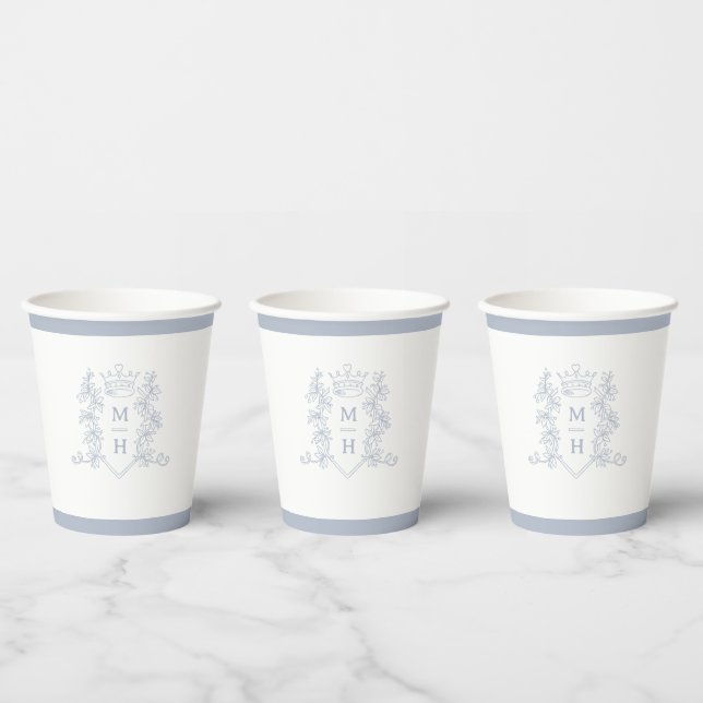 Monogram heart crown white silver wedding paper cups (Multi)