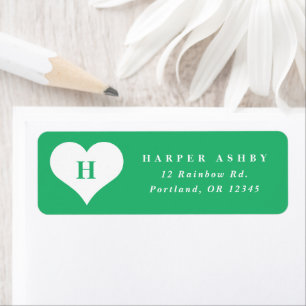 Monogram Heart Green Return Address Label