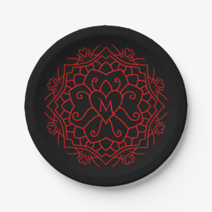 Monogram Heart Mandala Paper Plate